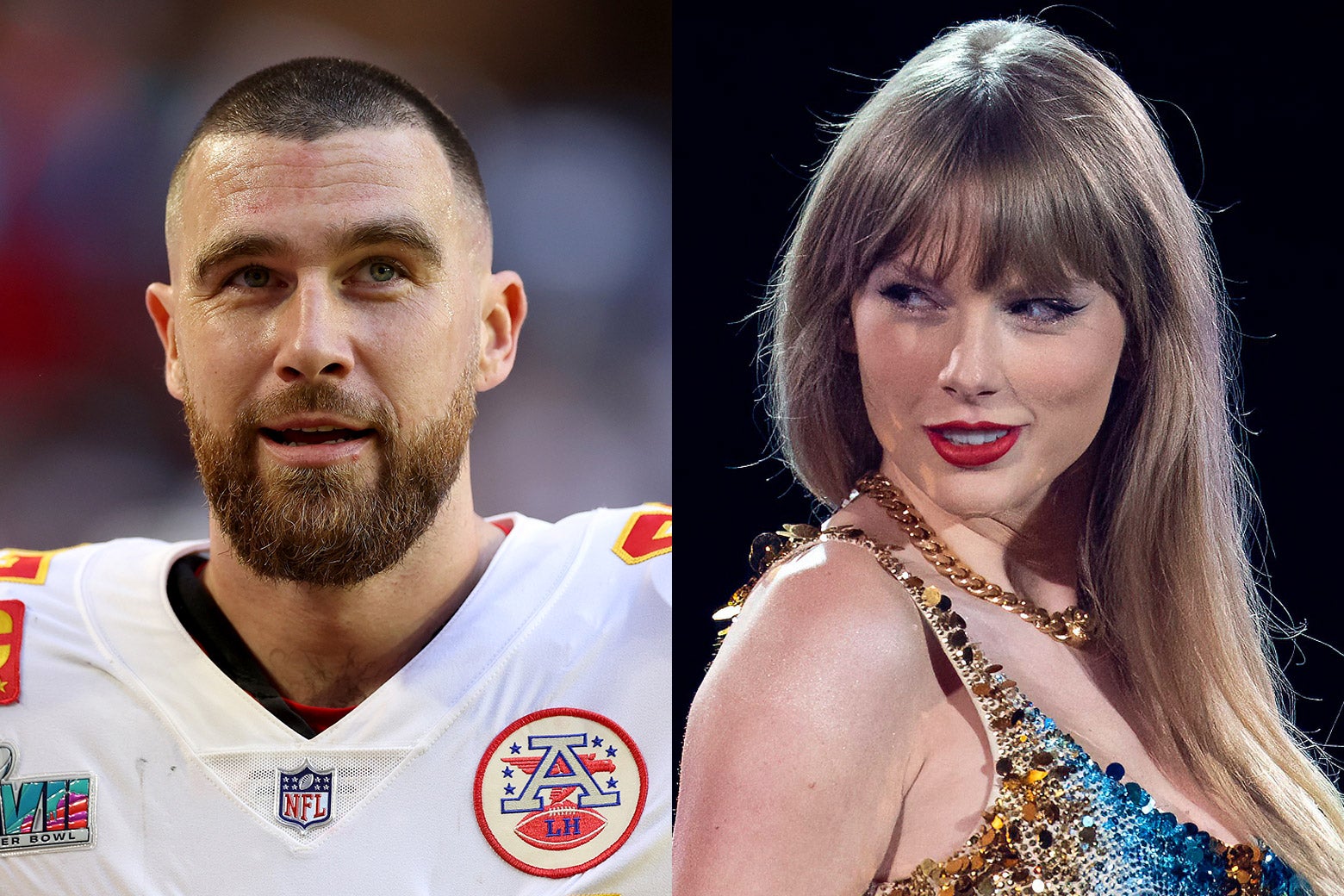 Side by side: Travis Kelce and Taylor Swift.