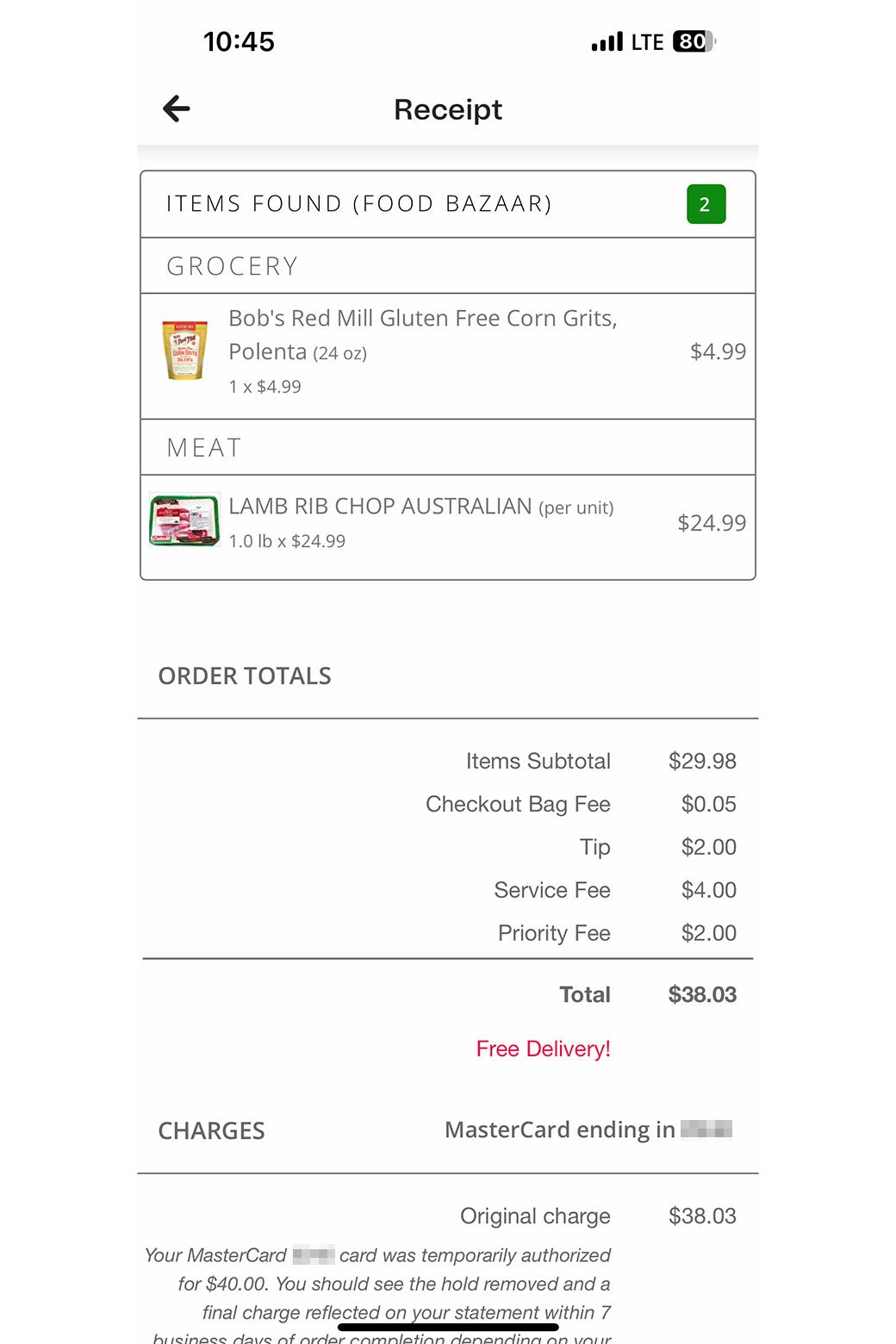 A screen capture of the tipping screen from an Instacart order. 